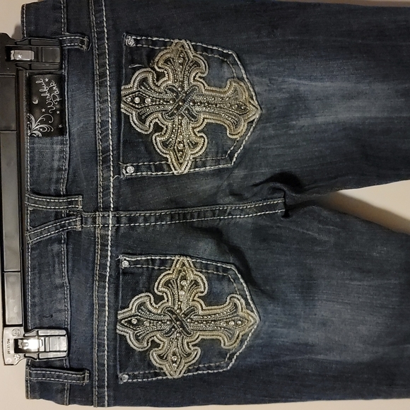 Wishful Park distressed dark washed skinny denim jeans Low rise fit Size 7 - Picture 4 of 7